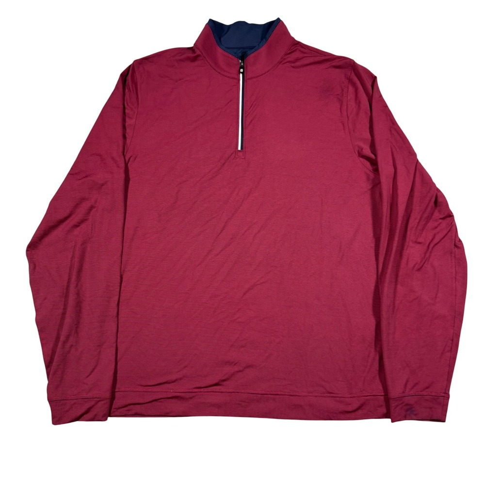 FootJoy 1/4 Zip Pullover Mens Medium Burgundy Navy Micro Stripe Golf Performance
